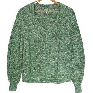 MARGEAUX & ELLIE Sweater Chunky Knit V-Neck Pullover Casual Womens M Green